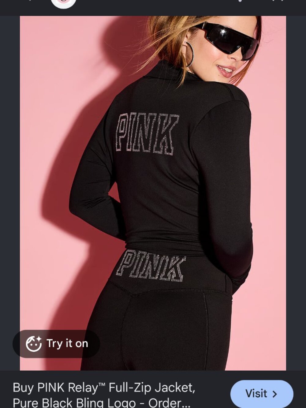 new VICTORIA'S SECRET PINK rhinestone bling relay full zip jacket m